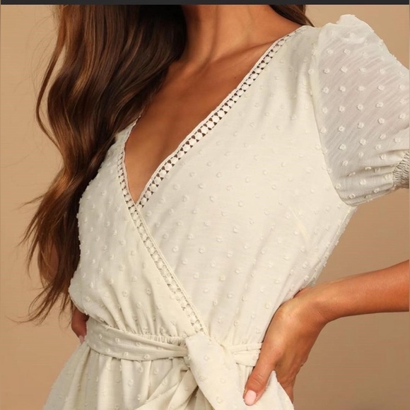 Lulu’s Sweet Swiss Dot Maxi Dress Creamy Ivory Off White BRIDAL Medium - Picture 3 of 13